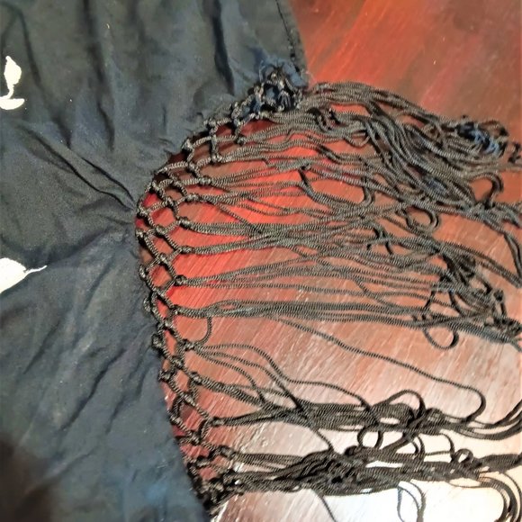 Abercrombie & Fitch Embroidered Fringe Kimono Size OS Black white - Picture 11 of 11